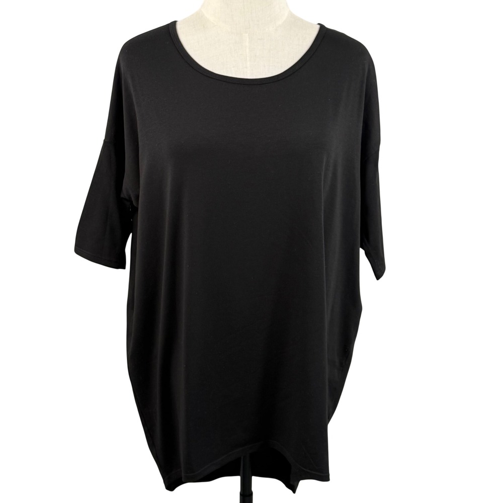 LuLaRoe Women XS Irma Tunic Top Black Short Sleeve High Low Oversized Minimalist